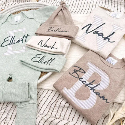 Custom coming home outfit for baby boy, personalized baby footie