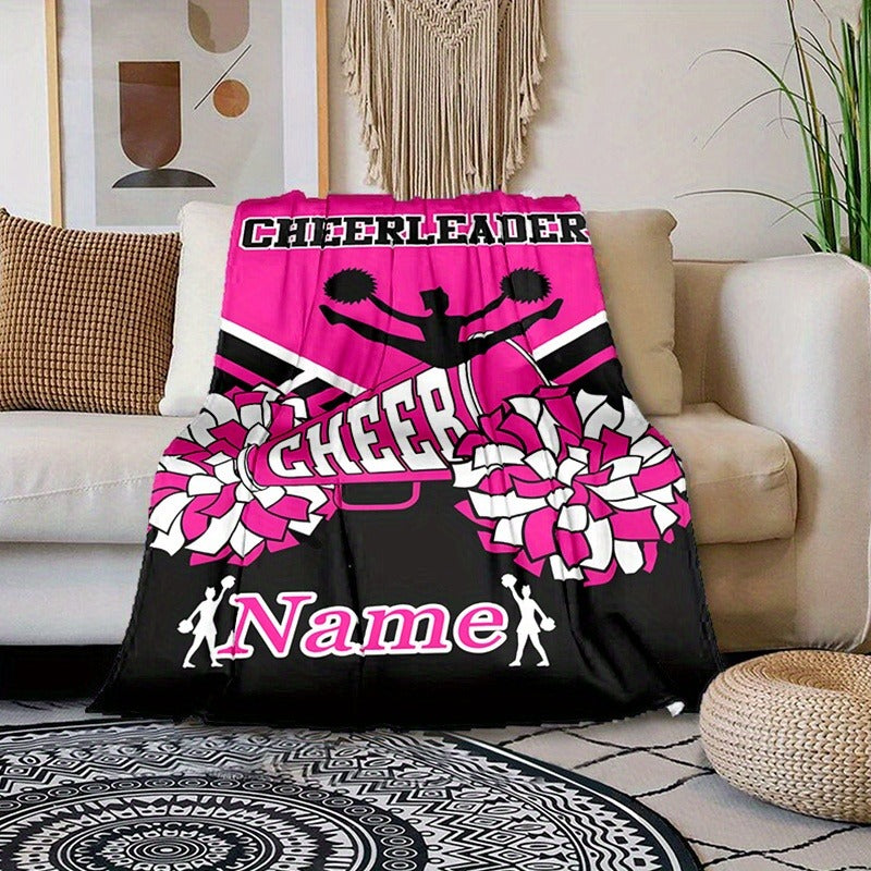 Customizable Cheerleader Fleece Blanket - Soft & Warm Pink and Black with Personalized Name