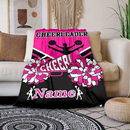 Customizable Cheerleader Fleece Blanket - Soft & Warm Pink and Black with Personalized Name