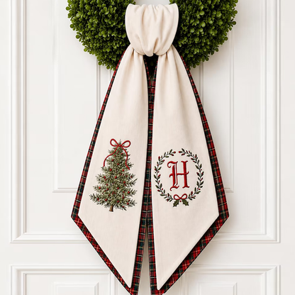 Christmas Wreath Sash, Personalized Pink Stripe Monogram Door Sash