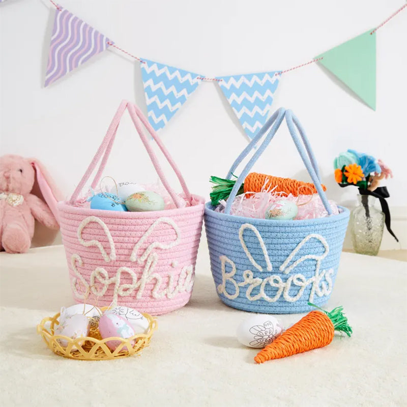 Personalized Easter Basket With Baby Name|Cute Bunny Custom Toddler Name Basket