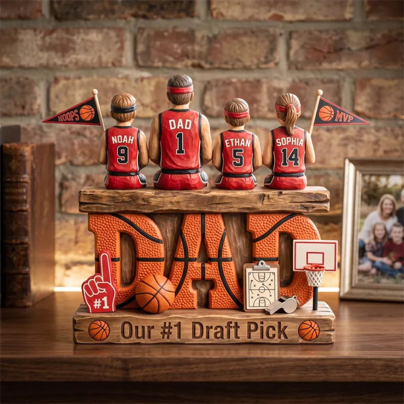 Personalized Baseball Soccer Football Basketball  Dad & Kids 2D FLAT Wooden Block, Custom Jersey Sign