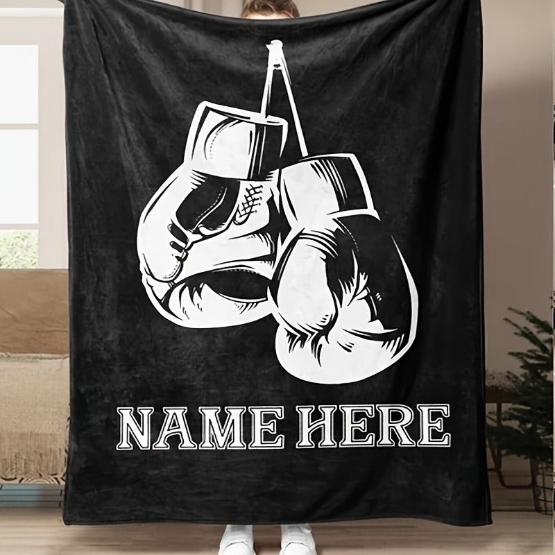 Customizable Boxing Gloves Design Throw Blanket, Personalized Name Gift