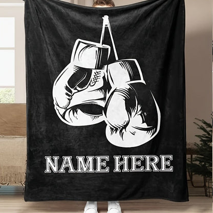 Customizable Boxing Gloves Design Throw Blanket, Personalized Name Gift