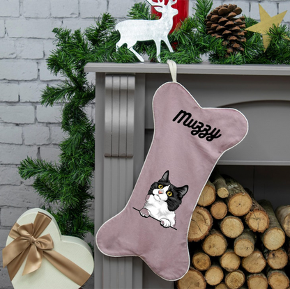 Personalized Cat Pet Velvet Christmas Stocking