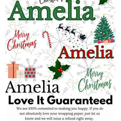 Custom Name Christmas Wrapping Paper Personalized Holiday Gift Wrap