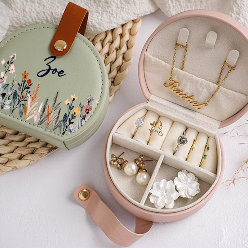 Personalized Birth Flower Jewelry Box: Custom Name Travel Keepsake