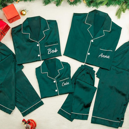 Christmas Satin Pjs Set for Family,Matching Christmas Pjs Shirt Long Set