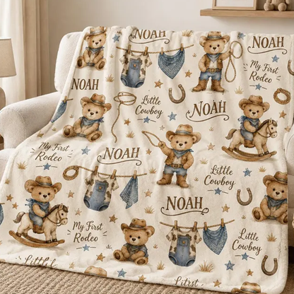 Personalized Cowboy Baby Blanket, My First Rodeo Blanket
