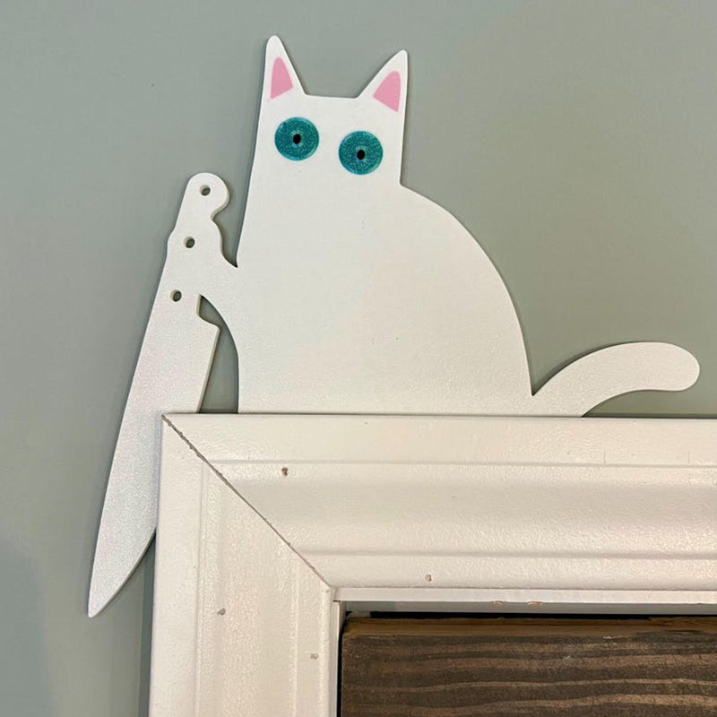 Black Cat Corner Knife Door Frame Decor Halloween Funny Cute
