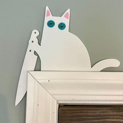 Black Cat Corner Knife Door Frame Decor Halloween Funny Cute