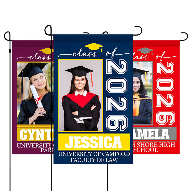 Personalized Graduation Garden Flag w/ Photo, Name & School Name