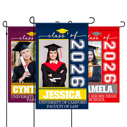 Personalized Graduation Garden Flag w/ Photo, Name & School Name