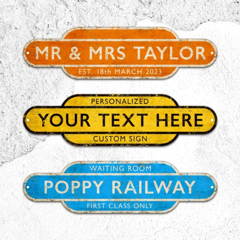 Railway Station Custom Sign, Rusty Personalized Sign