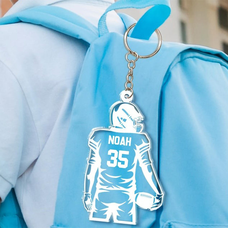 Custom Football Keychain, Football Player Key Chain with Name and Jerrsey Number