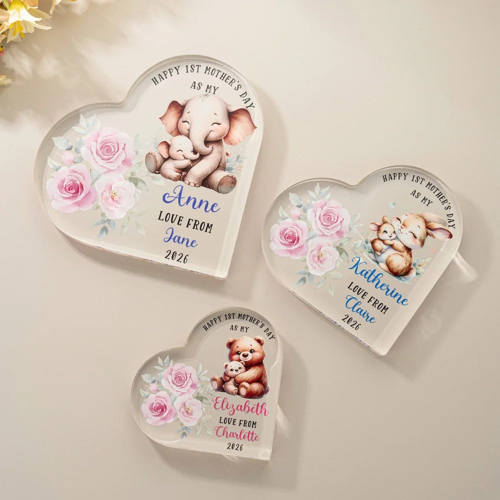 Personalized Happy 1st Mothers Day Cute Animal Heart-shape Acrylic