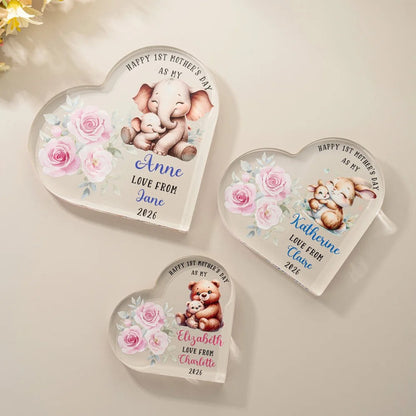 Personalized Happy 1st Mothers Day Cute Animal Heart-shape Acrylic