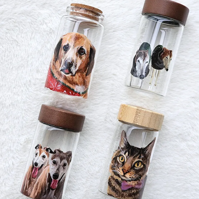 Hand Painted Pet Portrait Fur Keepsake, Custom Pet Hair Memorial Jar