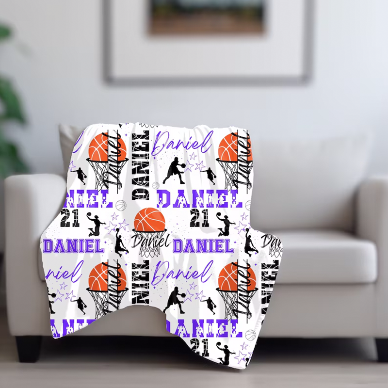 Basketball Girl or Boy Personalized Blanket, Custom Name Basketball Throw