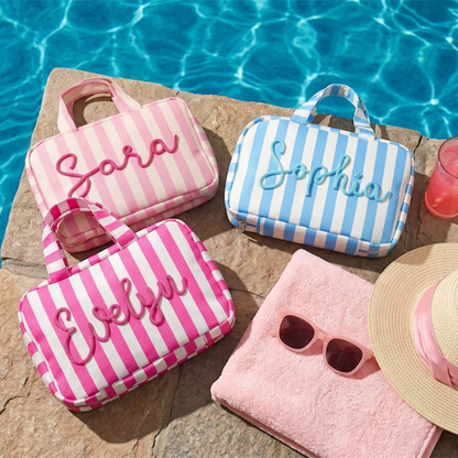 Custom Expandable Foldable Toiletry Bag, Personalized Hanging Travel Makeup Bag with Hook