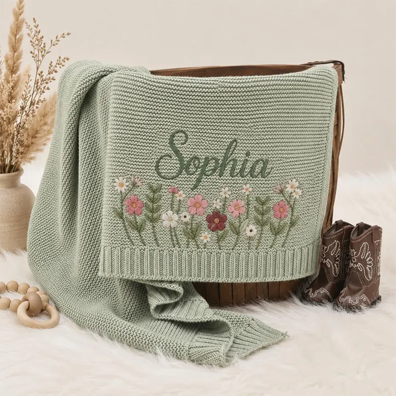 Personalized Baby Blanket, Embroidered Infant Name Throw