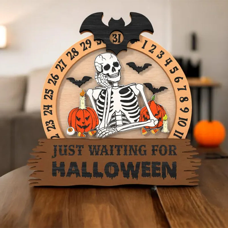 Halloween Skeleton Countdown Sign | Just Waiting for Halloween Decor |