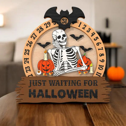Halloween Skeleton Countdown Sign | Just Waiting for Halloween Decor |