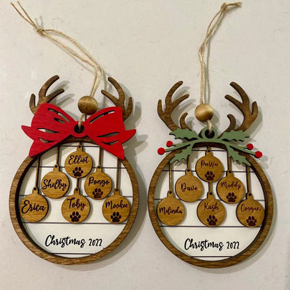 Family Christmas Ornament, Personalized 2025 Wood Holiday Ornament with Family