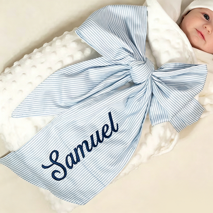 Customized Name Baby Boy Swaddle Bow Sash, Newborn Birth Announcement Picture Props