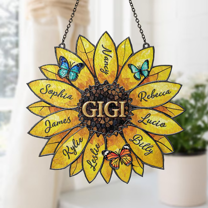 Personalized Sunflower Suncatcher, Custom Family Names