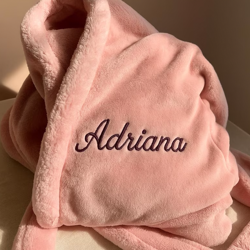 Classic Embroidered Short Fleece Robe, Gifts for Her