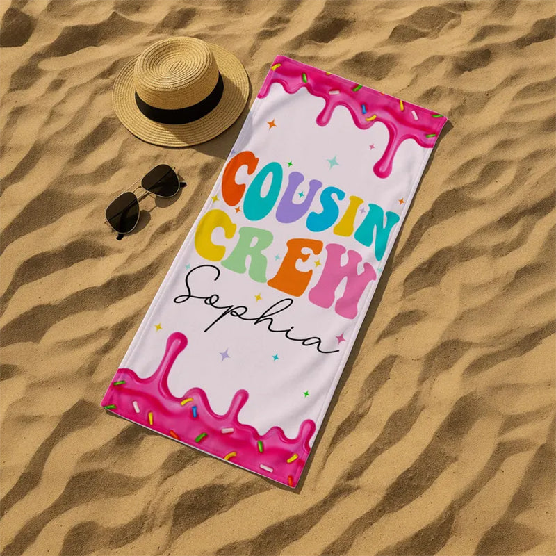 Personalized Cousin Crew Beach Towel, Cousin Squad Gift