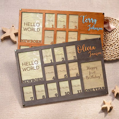 Custom Baby First Year Picture Frame, Newborn To One Year Photo Frame