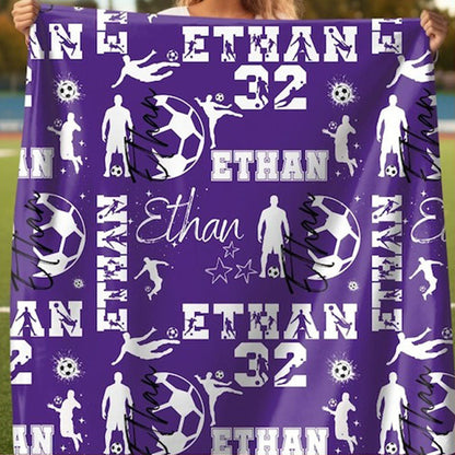 Personalized Soccer Boy Blanket, Custom Name Football Throw