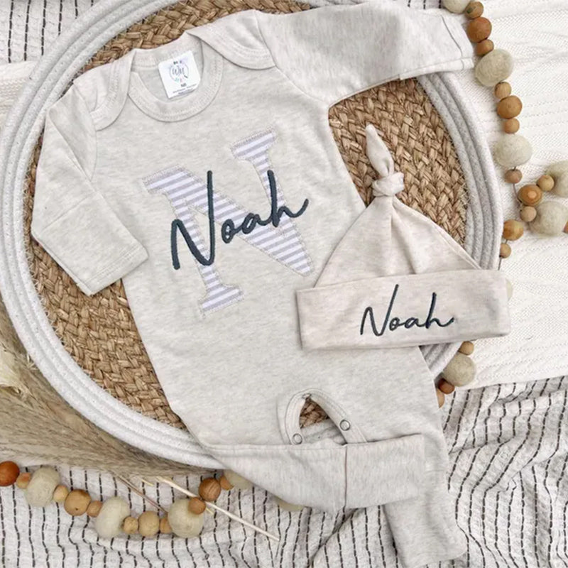 Custom coming home outfit for baby boy, personalized baby footie