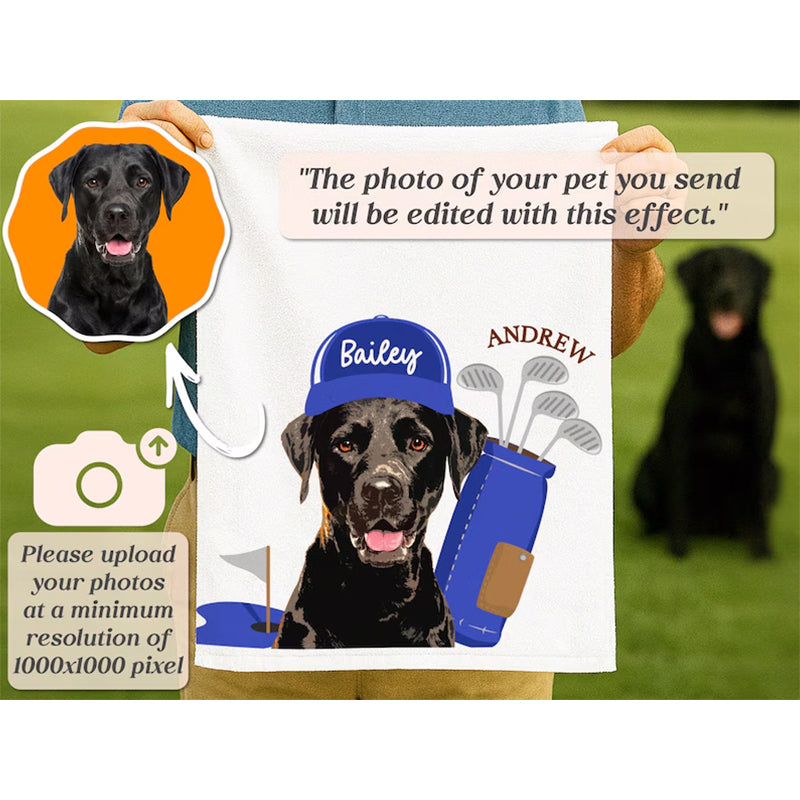 Custom Pet Golf Towel with Pet Photo, Personalized Dog Towels