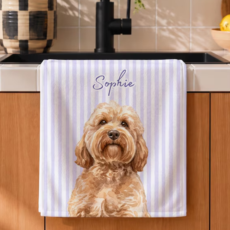 Custom Stripe Pet Tea Towel Personalized Dog Photo