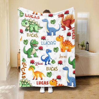 Personalized Dinosaur Blanket, Custom Name Dinosaur Blanket