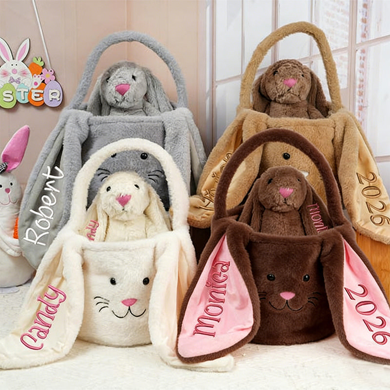 Personalized Easter Gift,Plush Easter Basket,Stuffed Bunny