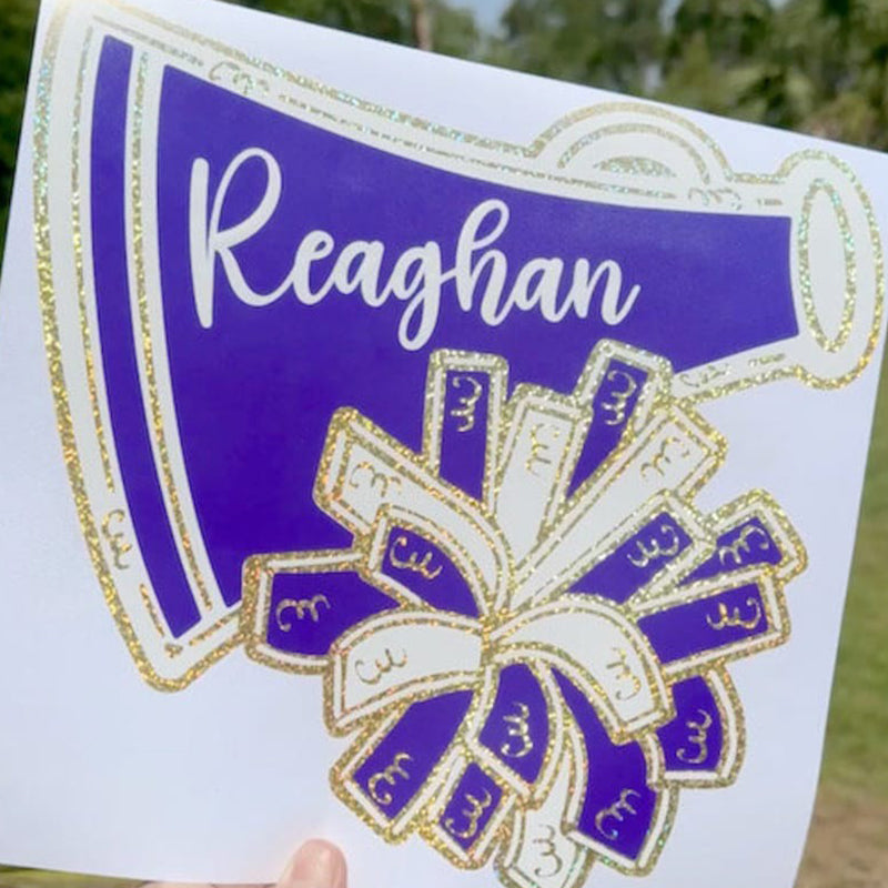 Custom Cheer Bucket Decals - Personalized Name Cheerleader Megaphone Decals