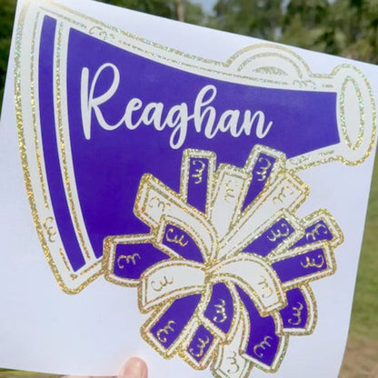 Custom Cheer Bucket Decals - Personalized Name Cheerleader Megaphone Decals
