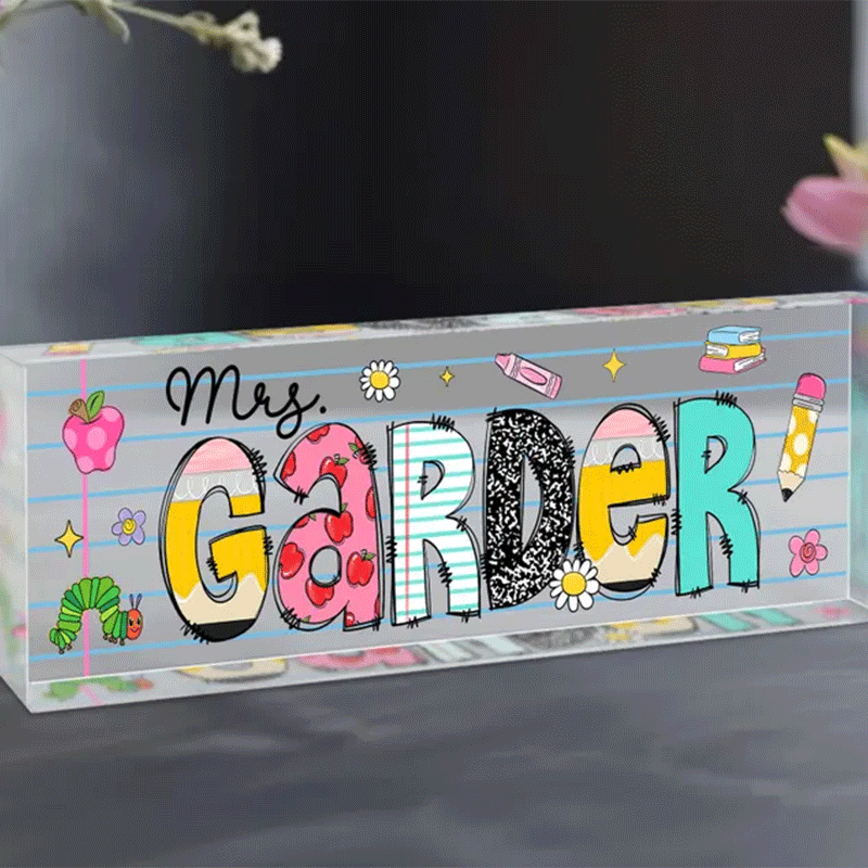 Personalized Teacher Desk Name Acrylic Plaque, Acrylic Name Plate for Desk, Back To School Teacher Gift