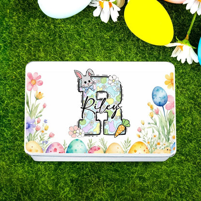 Personalized Cute Easter Bunny Carrot Initial Food-grade Biscuit Tin Storage Box