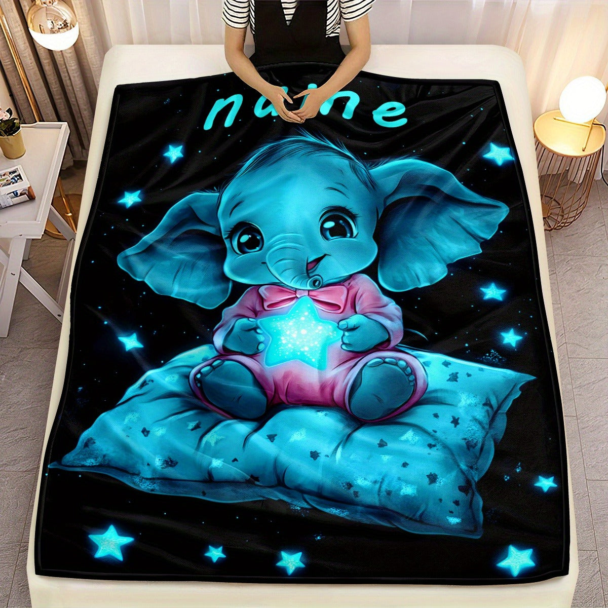 Personalized Name Starry Night Elephant Blanket – Soft Flannel