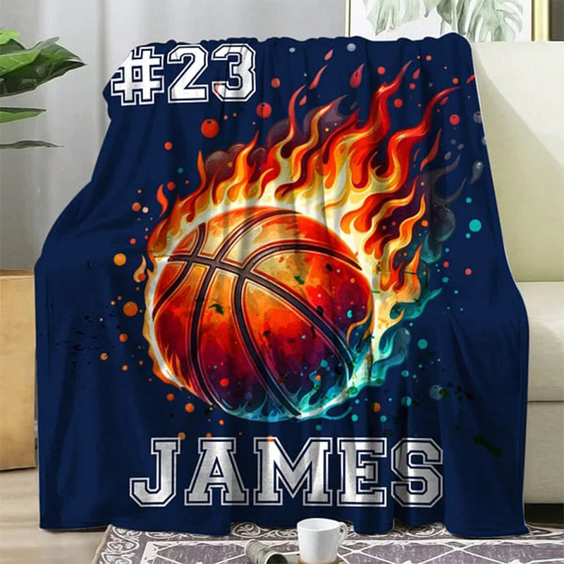 Personalized Flaming Basketball Football Sports Ball Design Blanket