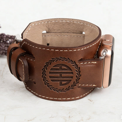 Custom Leather Watch Band, Cuff Band Strap, Apple Watch Band