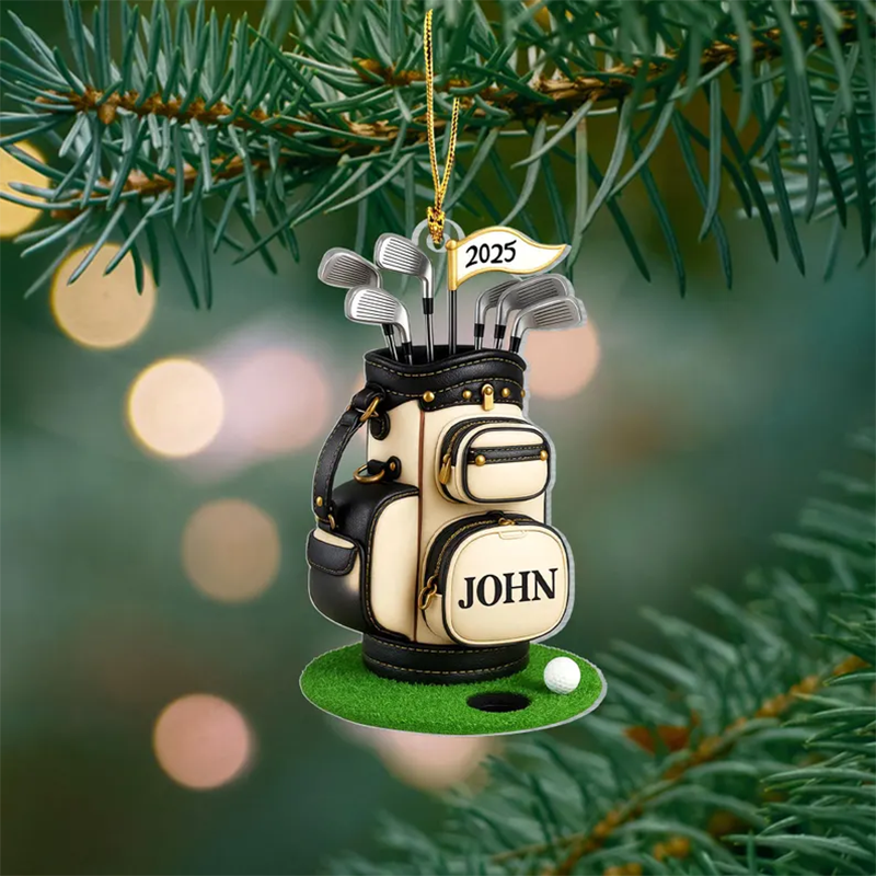 Personalized Golf Bag 2D Flat Ornament, Custom Name Golf Lover Christmas Ornament