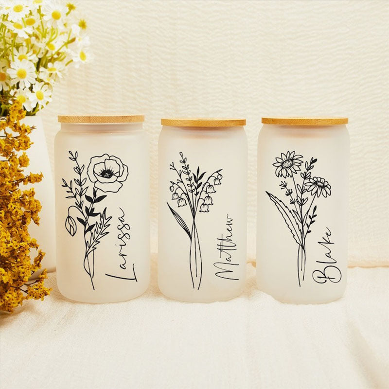 Custom Name Cup With Birth Flower,Birth Month Iced Coffee Cup