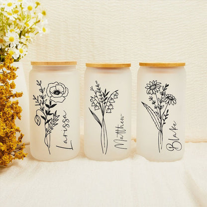 Custom Name Cup With Birth Flower,Birth Month Iced Coffee Cup