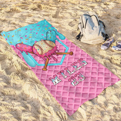Custom Baseball Drip Beach Towel,ersonalized Ice Cream Drip Baseball Beach Towel